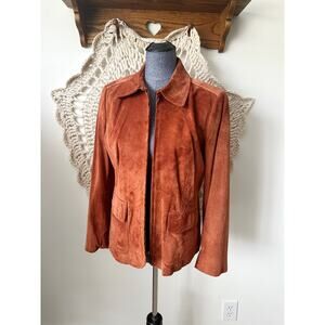 Liz Claiborne Vintage 2000s Cognac Brown Suede Zip Up Jacket Size Large